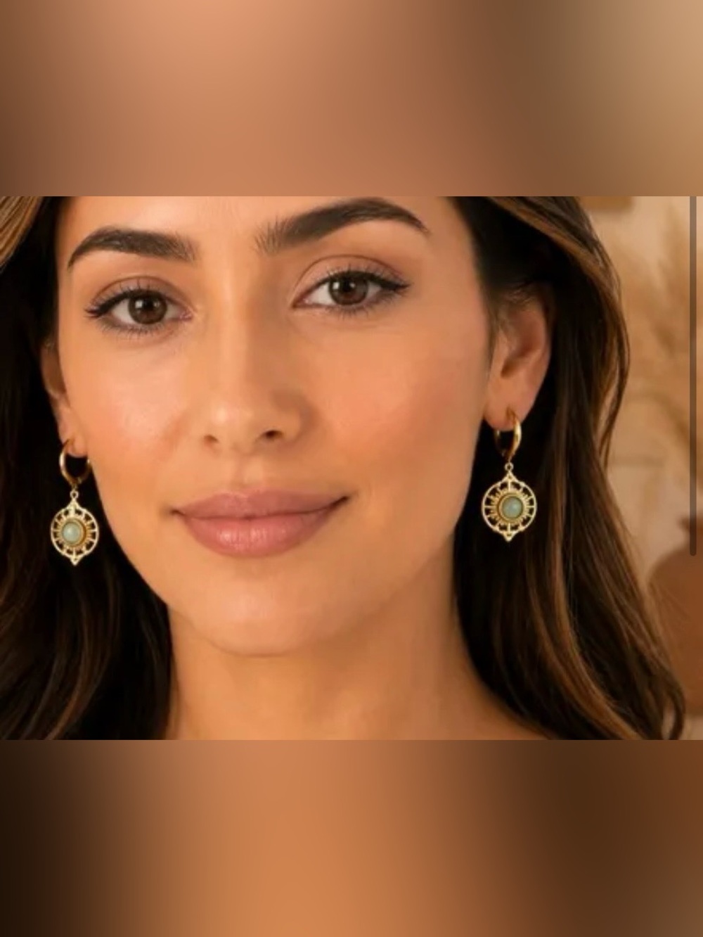 Gold Filigree Drop Earrings with Turquoise Center - Women's Jewelry